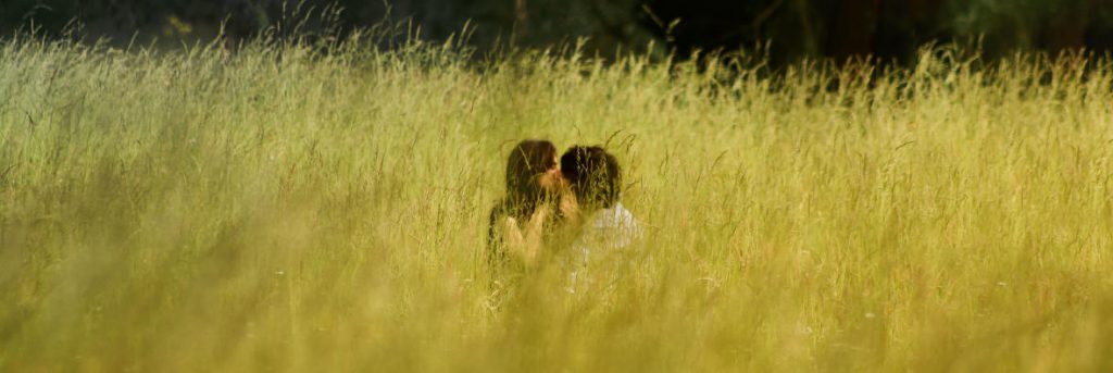 Couple kissing in a field